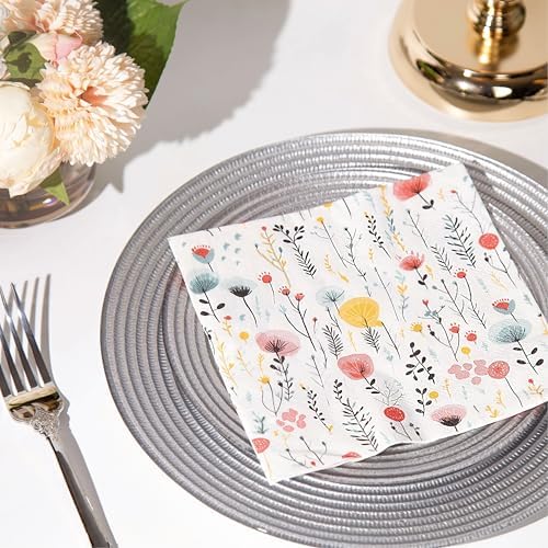 Premium Designer Paper Napkins, 3-Ply 6.5 x 6.5-inches Fold Disposable Decorative Lunch Dinner Napkin (01-1.Fresh Bouquet Floral 20-Count, 6.5"x6.5",Luncheon Size)
