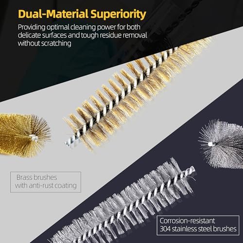 16Pcs Stainless Steel & Brass Wire Tube Brushes Bottle Brush Set,12" Long Wire Bore Brushes for Deep Cleaning Pipes,Tubes,Narrow Spaces, Engine Parts, Home Brew(1/4"-1" Sizes)
