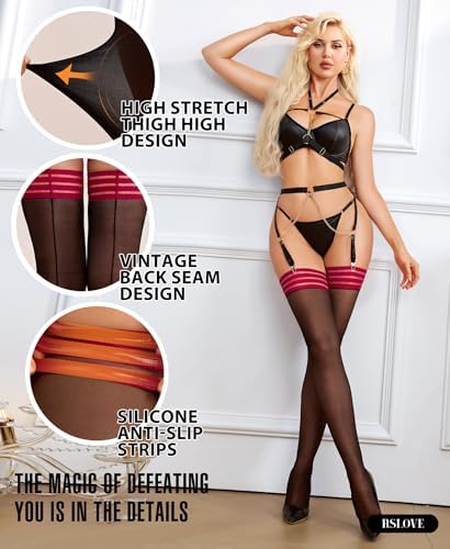 RSLOVE Women's Thigh High Stockings - 40D Antiskid Silicone Backseam Stockings Perfect for Daily & Party