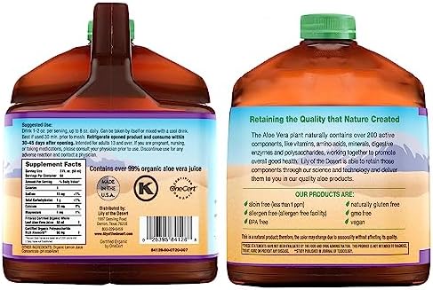 Lily of the Desert Aloe Vera Juice Preservative Free, Whole Leaf Filtered Aloe Vera Drink 128 Fl Oz with Cup, Bottle