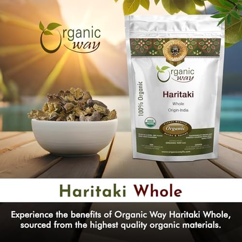 Organic Way Haritaki Whole (Chebulic Myrobalan) | Terminalia Chebula (Yellow Myrobalan) | Kosher & USDA Certified | Vegan, Non-GMO & Gluten Free | 100% Raw from India (8 oz - 1/2 lbs)