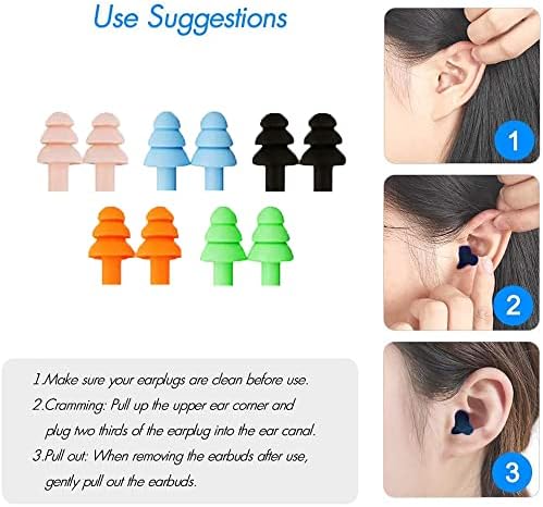 5 Pairs Sleep Earplugs,Silicone Ear Plugs for Sleeping Noise Cancelling,Soft Reusable Ear Plugs,Small Earplugs for Sleep,Travel EarPlugs with EarPlug Case(Pink,Black,Blue,Orange,Green)