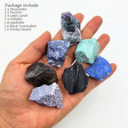 7Pcs Energy Crystals for Home Protection Raw Crystals Set of Smoky Quartz,Fluorite,Black Tourmaline,Lepidolite,Lapis Lazuli,Sodalite,Amazonite(Crystals for Home Protection)