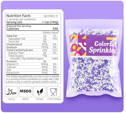 Purple Sprinkles for Cake Decorating Edible Purple Confetti Sprinkles Topper for Cookie Cupcakes, Candy, Cream, Chocolate Cake Decorations - Jimmies, Nonpareils, Sugar Pearl 7ounce