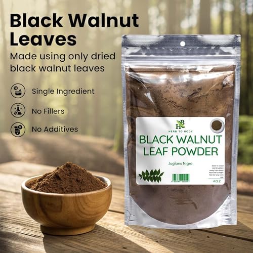 Herb To Body Black Walnut Leaf Powder - 4oz, Wildcrafted Juglans Nigra, Finely Ground Dried Black Walnut Leaves for Herbal Tea, Tinctures, and Traditional Preparations