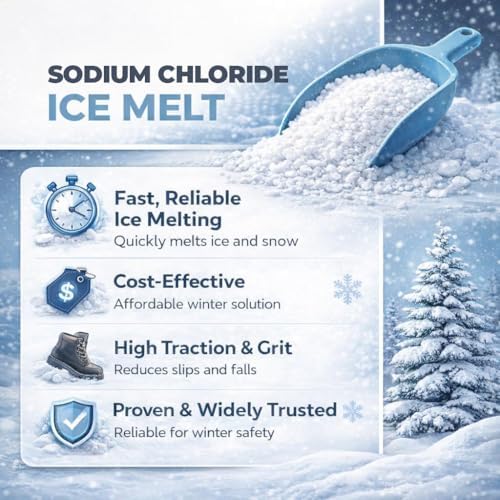 Rock Salt Ice Melt Pail De-Icer, Optimal Granule Size for Quick Melting, Ideal for Driveways, Walkways, and Entryways 45 lb Pail