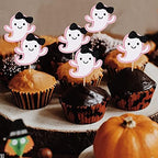 Ghost Cupcake Toppers Pink Glitter, Halloween Ghost Birthday Baby Shower Cupcake Toppers Ghost Food Cupcake Picks for Pink Halloween Baby Shower Birthday Party Cake Supplies - 24Pcs