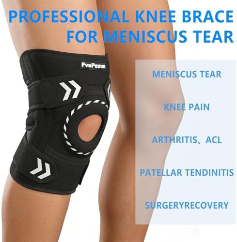 Knee Support Brace for Women Men-Knee Brace for Meniscus Tear-Adjustable Patella Knee Brace with Side Stabilizers-Arthritis Pain, Knee Pain, Injury Recovery, Sports, Running, Working Out, Black