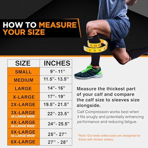Doc Miller Compression Calf Sleeve for Men & Women – 20-30mmHg Graduated Support for Running, Shin Splints, Calf Strain – Knee High, Small to 6XL Plus Size
