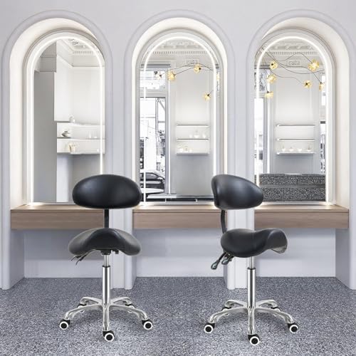 Antlu Saddle Stool Chair with Back Support, Ergonomic Esthetician Stool Chair for Salon Tattoo Spa Medical Dentist Clinic (with Backrest, Black)