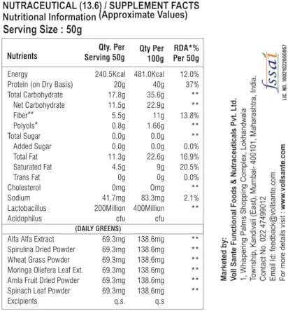 Voll Pro Plant Protein Bar with Daily Greens - High Protein 20g, Fiber 5.5g, 0g Sugar - Strawberry Flavour- Non-GMO- Gluten & Trans Fat Free-Crunchy, Delicious Nutrient-Rich Protein Bars,(50g X 12 Bar) -Pack Of 12 Bar
