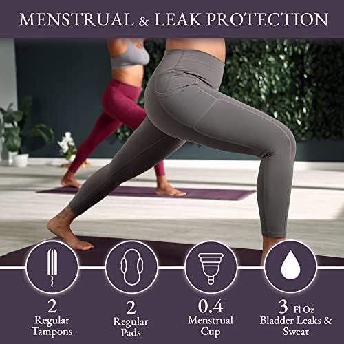 LUMANA Leakproof Womens Leggings: Menstrual + Bladder Control Yoga Pants with Pockets - Built-in Catch All Pads (22" Inseam)