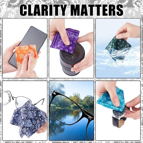 Copkim 24 Pcs Microfiber Cleaning Cloth Paisley Elegant Flowers Design Glasses Cleaning Cloth Multicolor Microfiber Lens Wipes Reusable Eyeglasses Wipes for Camera Lens Cell Phone Screens, 6 x 6 Inch