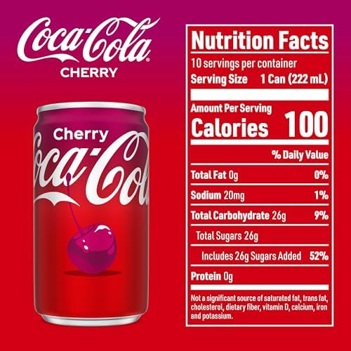Coca-Cola Cherry Soda Soft Drink Fridge Pack Mini Cans, 7.5 fl oz, 10 Pack