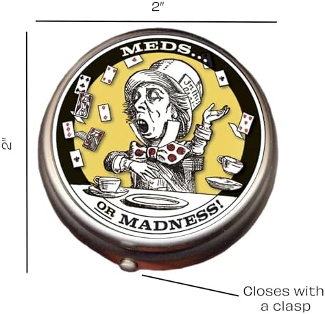 The Unemployed Philosophers Guild Mad Hatter Pill Box - Alice in Wonderland Themed 1 or 2 Compartment Compact Medicine Case, Pocket Pills Organizer