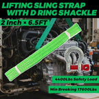 HENBOW Lift Sling Straps|2" × 6.5' Web Sling Strap with D Ring Shackles|4400Lbs Safety Work Load and 17600Lbs Breaking Load| Recovery Strap for Hoist Car Tree Saver Winch Recovery(2 Pack)