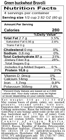 Yarmarka Raw Green Buckwheat Groats 12.35 oz (pack of 2) Whole Grain, Sproutable, Naturally Gluten-Free, Vegan, High Fiber Ancient Grain - Bravolli Line