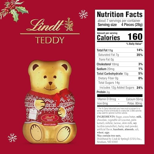 Lindt Teddy Christmas Advent Calendar Assorted Chocolate Candy Box, 7.2 oz.