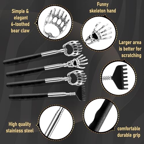 4Pcs Back Scratcher Extendable for Men Women Adults, Backscratcher Hand to Scratch Valentines Day Gifts Birthday Gifts for Men Back Massager Tool for Adults