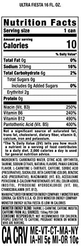 Monster Energy Ultra Fiesta Mango, Sugar Free Energy Drink, 16 Ounce | Pack of 15