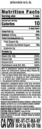 Monster Energy Ultra Fiesta Mango, Sugar Free Energy Drink, 16 Ounce | Pack of 15