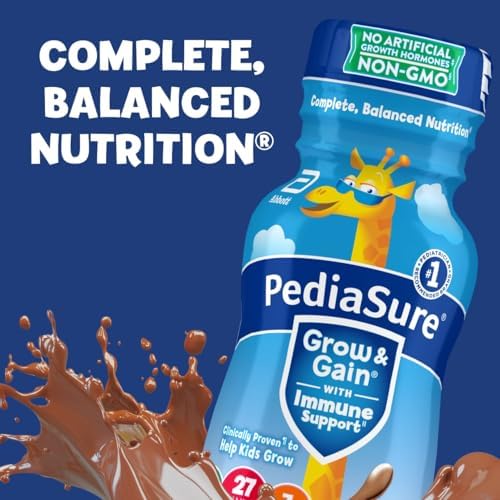 PediaSure Grow & Gain with Immune Support, 27 Vitamins & Minerals for Kids, 7g Protein, Non-GMO, Gluten-Free, Chocolate, 8-fl-oz Bottle, Pack of 24