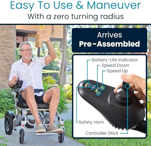 Vive Mobility Folding Electric Wheelchair for Adults - Foldable Scooter Wheelchair - Accessories, Folding Power, Motorized, All Terrain Transport Travel Mobility Aid, Lightweight, Heavy Duty