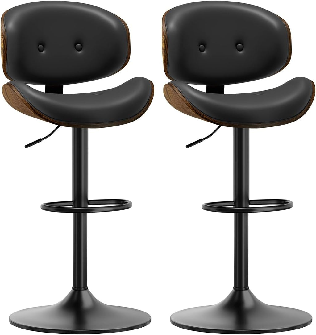 Adjustable Swivel Bar Stools Chair,Counter Height Bar Stools with Back,350 LBS PU Leather Bar Stool for Kitchen Island,Upholstered Pub Stools with Footrest (Black, Set of 2)