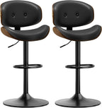 Adjustable Swivel Bar Stools Chair,Counter Height Bar Stools with Back,350 LBS PU Leather Bar Stool for Kitchen Island,Upholstered Pub Stools with Footrest (Black, Set of 2)