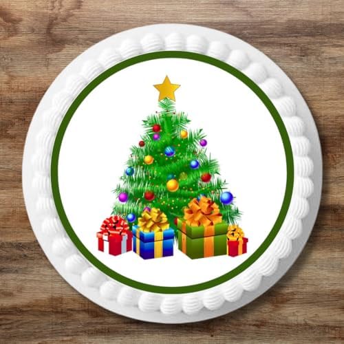 Christmas Tree 7 Inch Edible Cake Topper Decorations, Christmas Cake Decorations for Xmas Baby Shower or Party, Fir Tree Baking Decor, 1 x 7 Inch / 17.78cm Edible Wafer Card Disc Topper