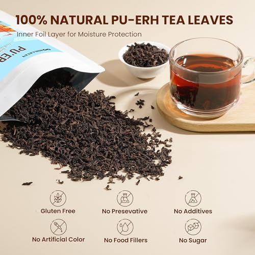 Pu-Erh Tea Loose Leaf, 7oz/200g Authentic Yunnan Ripe Pu'erh Tea, Pure Natural Chinese Dark Tea, Resealable Ziplock Pouch for Freshness