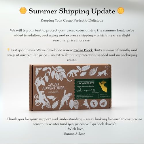 Cacao Adventures Ceremonial Cacao | Tropical Desert Peru 100% Pure Raw Cacao | Dairy Free & Vegan | Unsweetened | Ethically Sourced and Sustainably Grown | Cacao Ceremony | Piura Blanco, 8 oz