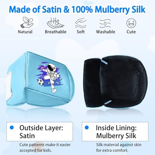 Eye Patches for Kids Glasses, Reusable Silk Eye Patch for Lazy Eye, Ambliopia Orthoptic Patches for Boys and Girls, Left Right Eye Cover for Toddler Children(Blue Astronaut, Left)
