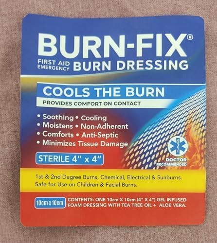 BurnFix® Burn Gel Pads 4x4 Hydrogel Dressing - Heat Sink™ Technology – Sterile with Tea Tree Oil – Instant Cooling for Sunburn, Kitchen, Chemical Burns – Non-Stick First Aid, Safe for Face & Kids (2)