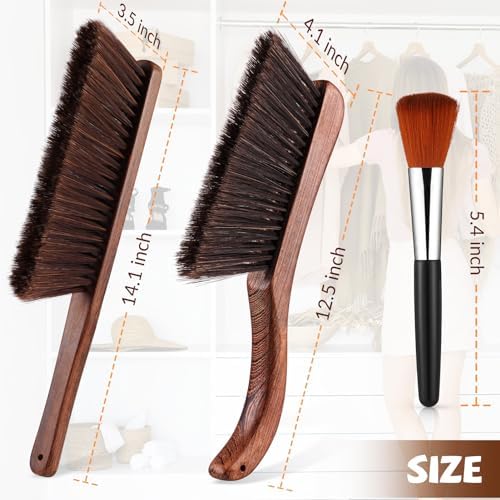 3 Pcs Wooden Hand Broom Set Counter Duster Dusting Bench Brushes Long Soft Bristles Handle Detail Brushes for Fireplace Car Home Bed Sofa Clothes Workshop Woodworking Hearth Rug Cleaning(3 Pcs A)