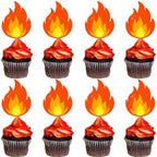 24Pcs Fire Flame Theme Cupcake Toppers Flame Birthday Party Decorations Fire Theme Cake Cupcake Decorations for Firefighter Birthday Party Fire Truck Baby Shower Supplies