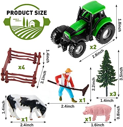 12 Pieces Tractor Cake Topper Set with Tree Farmer Fences Mini Barn Animal Figurines for Farm Animal Theme Party Birthday Party Decorations