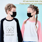 Kids Disposable Face Mask 50 Pack Ages 5-12 Filter 3-Layer Safety Face Masks for Kids Daily Use.All Metal Nose Clips(Black)