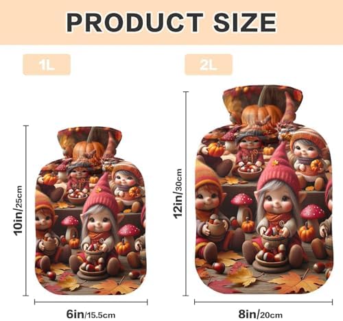 Cute Autumn Gnomes Hot Water Bottle with Soft Cover Bed Hand Feet Warmer Winter Gift Hot Water Bag for Neck and Shoulder Pain Relief, 1 Liters