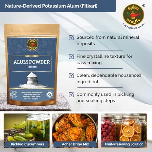 Spice Magic White Alum Powder 8oz (227g) – 100% Pure Natural Potassium Alum Powder (Fitkari/Phitkari) Alumbre en Polvo for Odor Control, Aftershave, Minor Cuts, Pickling & Skin Care