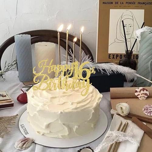 Rsstarxi 1 Pack Happy 16th Birthday Cake Topper Gold Glitter Cheers to 16 Years Hello 16 Fabulous Cake Pick for It's My 16 Birthday Theme Celebrate Party Cake Decorations Supplies