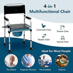 Goplus 4-in-1 Folding Bedside Commode, 440lbs Commode Chair for Toilet with Arms, Padded Seat, Height Adjustable Bedside Toilet, Shower Chair, Adult Potty Chair for Seniors Elderly Disabled Bariatric