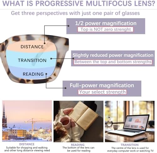 Progressive Multifocus Reading Glasses for Women Blue Light Blocking, Photochromic Multifocal Reading Sunglasses
