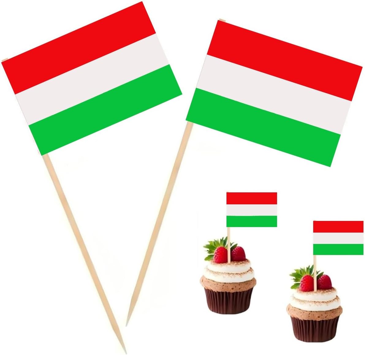 100 Pcs Hungary Flag Hungarians Toothpick Flags, Small Mini Stick Cupcake Toppers Hungarians Flags,Country Picks Party Decoration Celebration Cocktail Food Bar Cake Flags