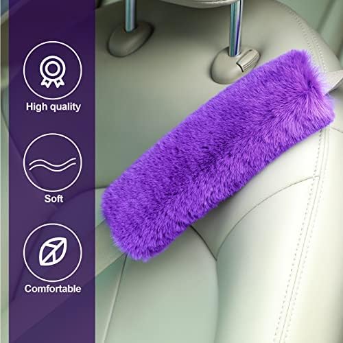 Boao 4 Pack Faux Sheepskin Car Seat Belt Pads Seatbelt Protector Soft Seat Belt Shoulder Strap Cover Comfort Harness Pad(Purple, 9.9 Inch)