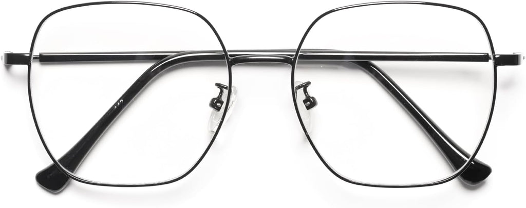 Oversized Square Reading Glasses Women, Large Blue Light Blocking Readers, Fashion Metal Anti Eyestrain Eyeglasses
