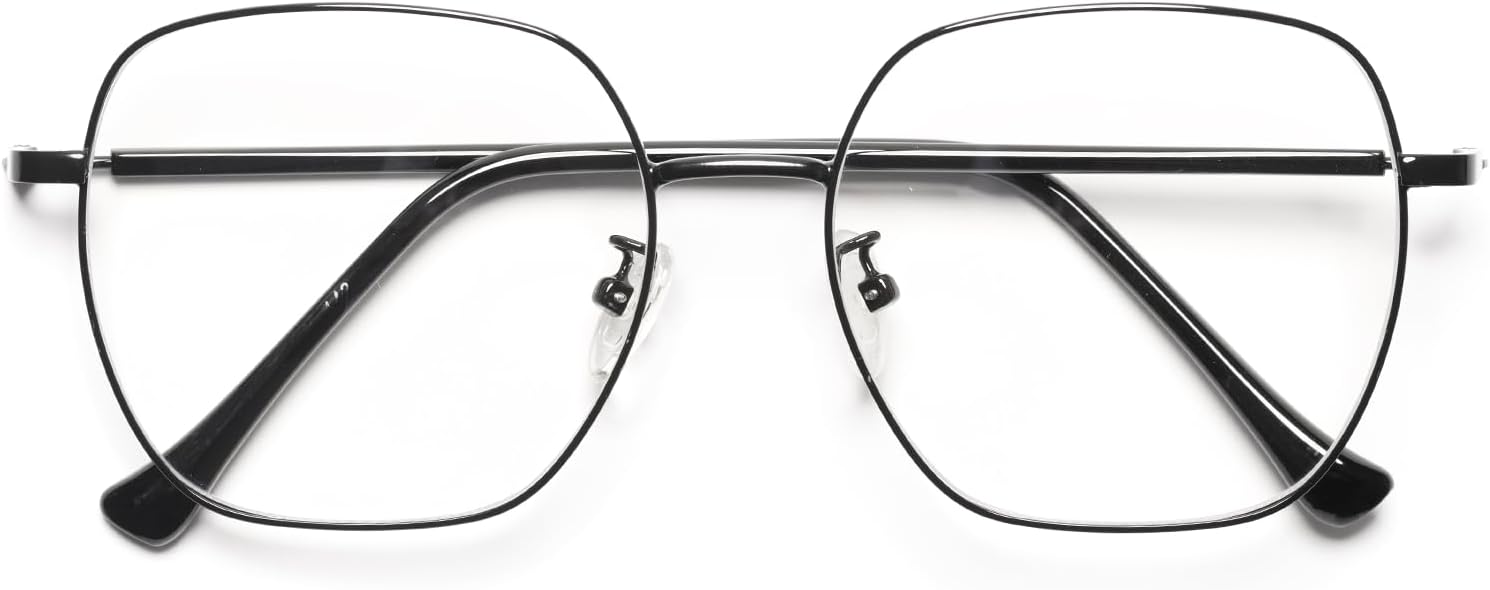 Oversized Square Reading Glasses Women, Large Blue Light Blocking Readers, Fashion Metal Anti Eyestrain Eyeglasses