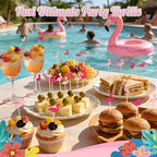 100 Pink Flamingo Cocktail Picks, 4.7 IN Decorative Toothpicks for Appetizers, Bamboo Fruit Skewers Charcuterie Sticks for Food Drinks, Summer Tropical Hawaiian Luau Themed Party Decorations Supplies