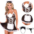 Women French Maid Outfit Costume Sexy Lingerie Sheer Naughty Servant Uniform Cosplay Lace Babydoll Apron Fancy Dress