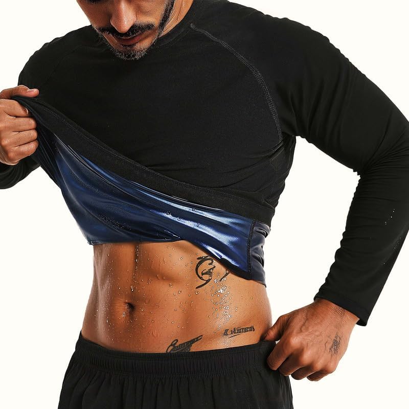 Sauna Shirt for Men Weight Loss Long Sleeve Slimming Sweat Sauna Suit Heat Trapping Compression Workout Body Shaper